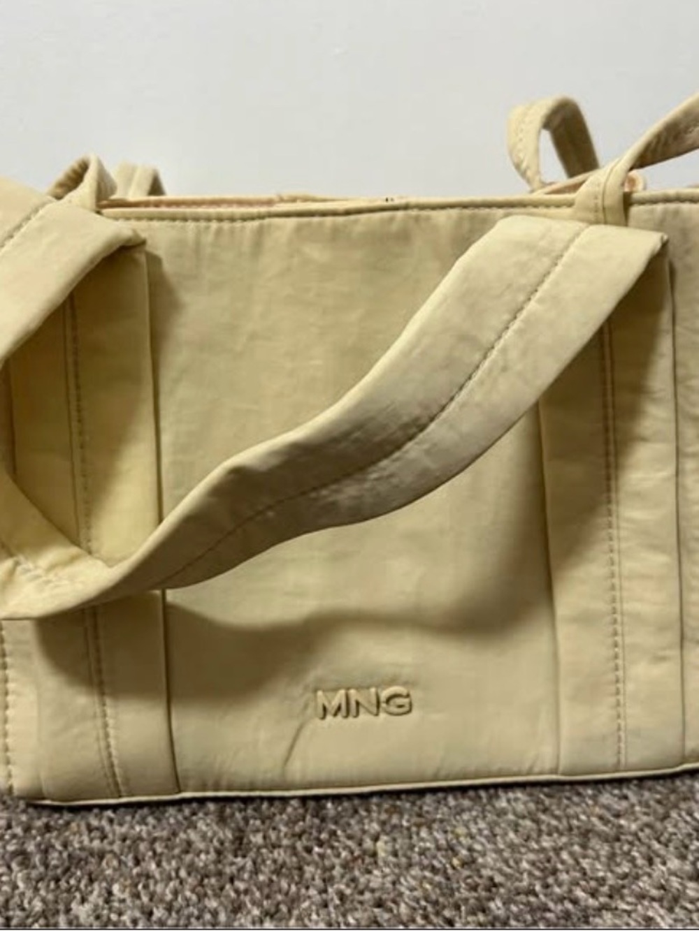 Mango Light Cream Quilted-Style Tote with Padded Straps